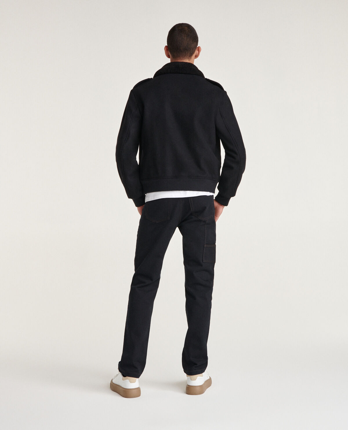 Black wool jacket with brown collar The Kooples