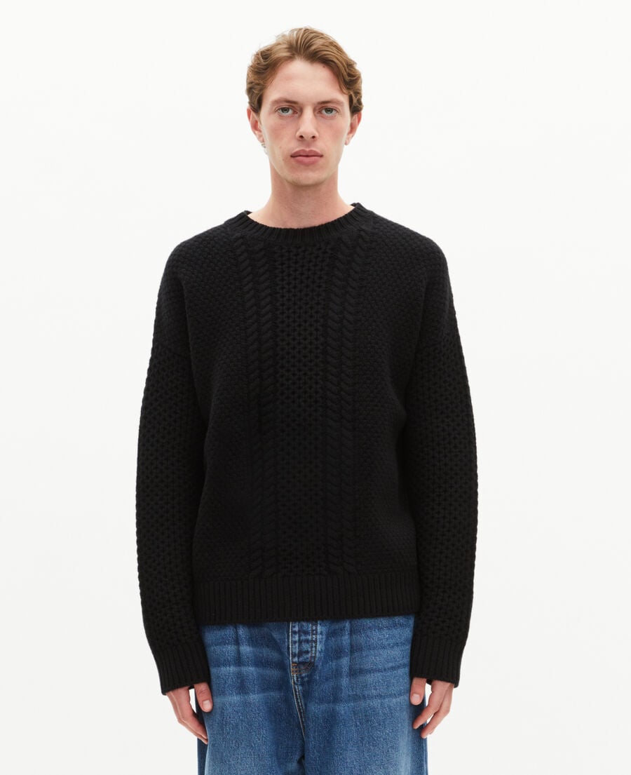 The Kooples MEN BLACK black wool cable sweater