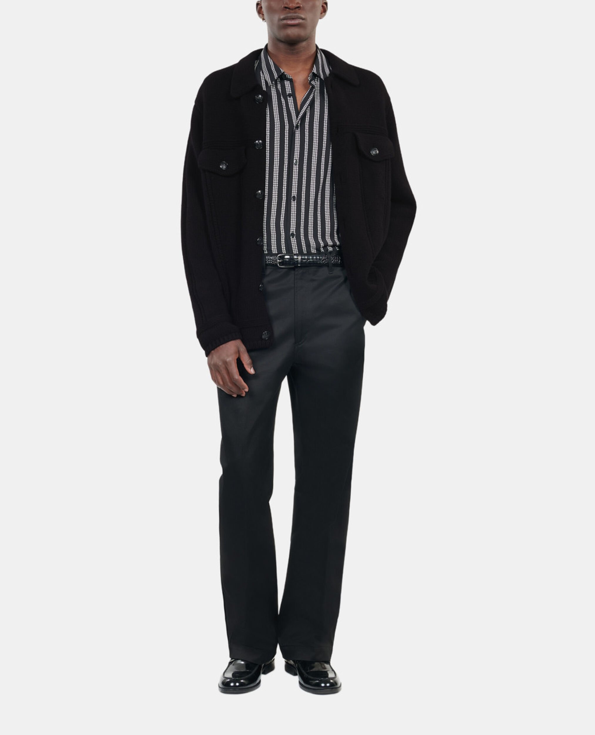 Black wool cardigan , BLACK, hi-res image number null