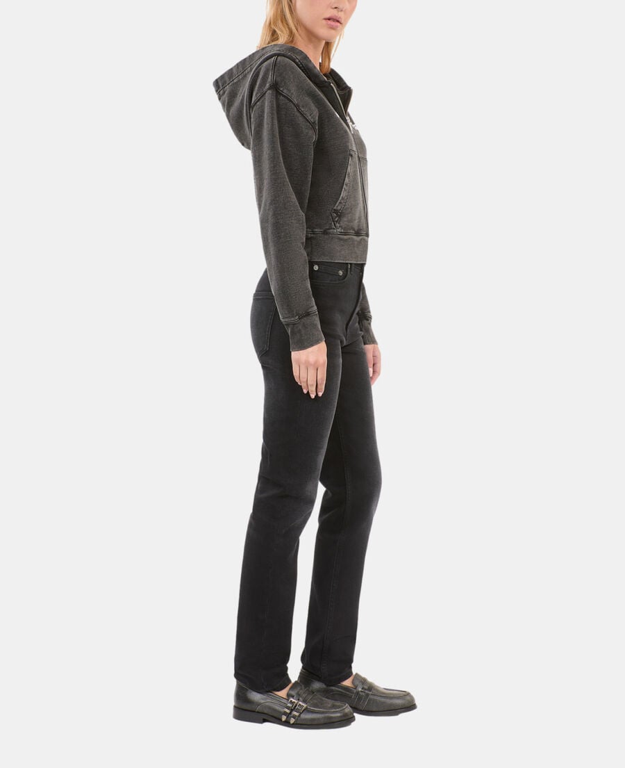 The Kooples F BLACK WASHED black hoodie with serigraphy