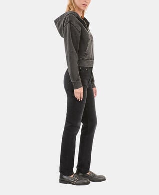 The Kooples F BLACK WASHED black hoodie with serigraphy
