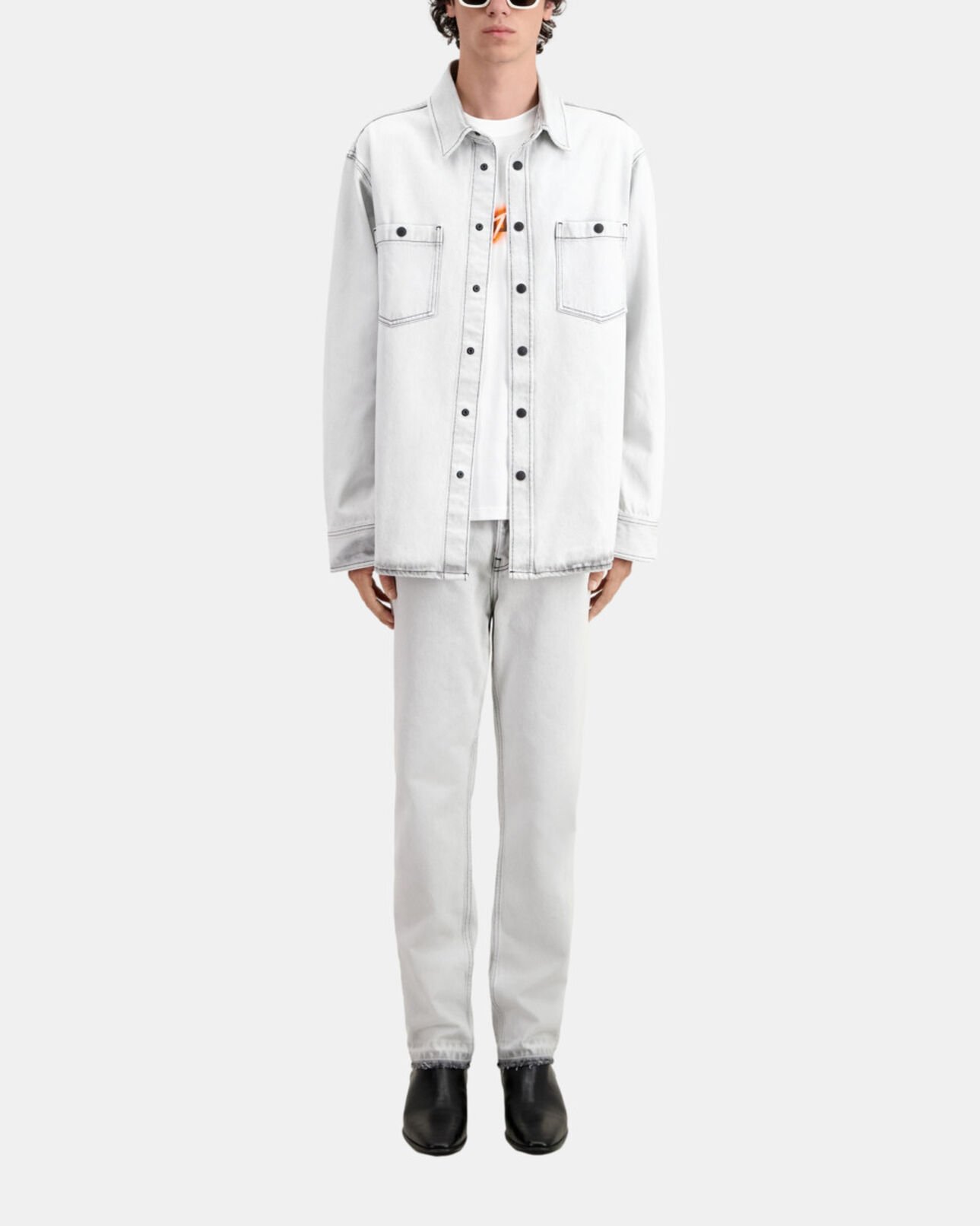 The Kooples MEN WHITE BLEACH white bleached denim shirt