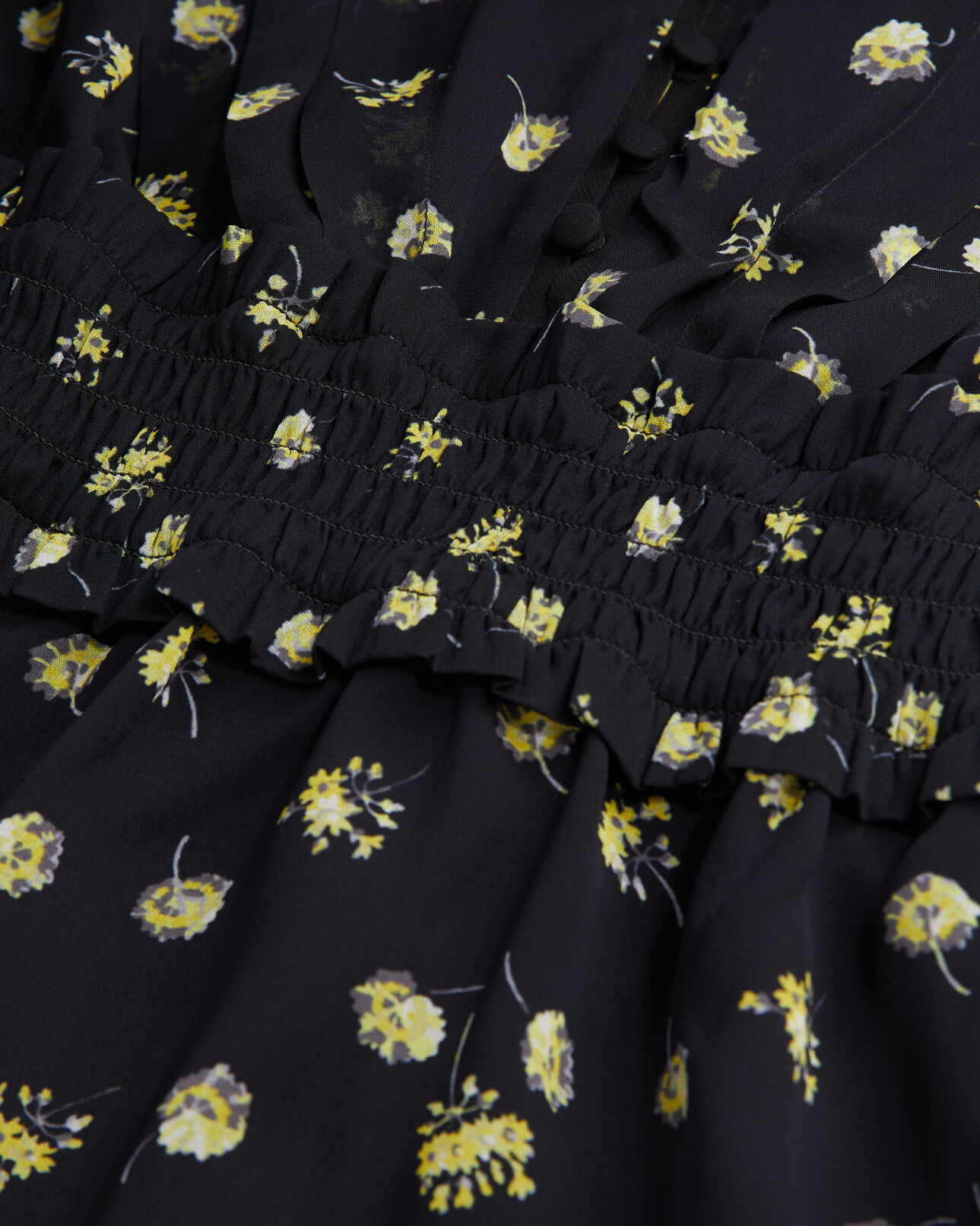 The Kooples FEMME BLACK / YELLOW top imprimé avec smocks