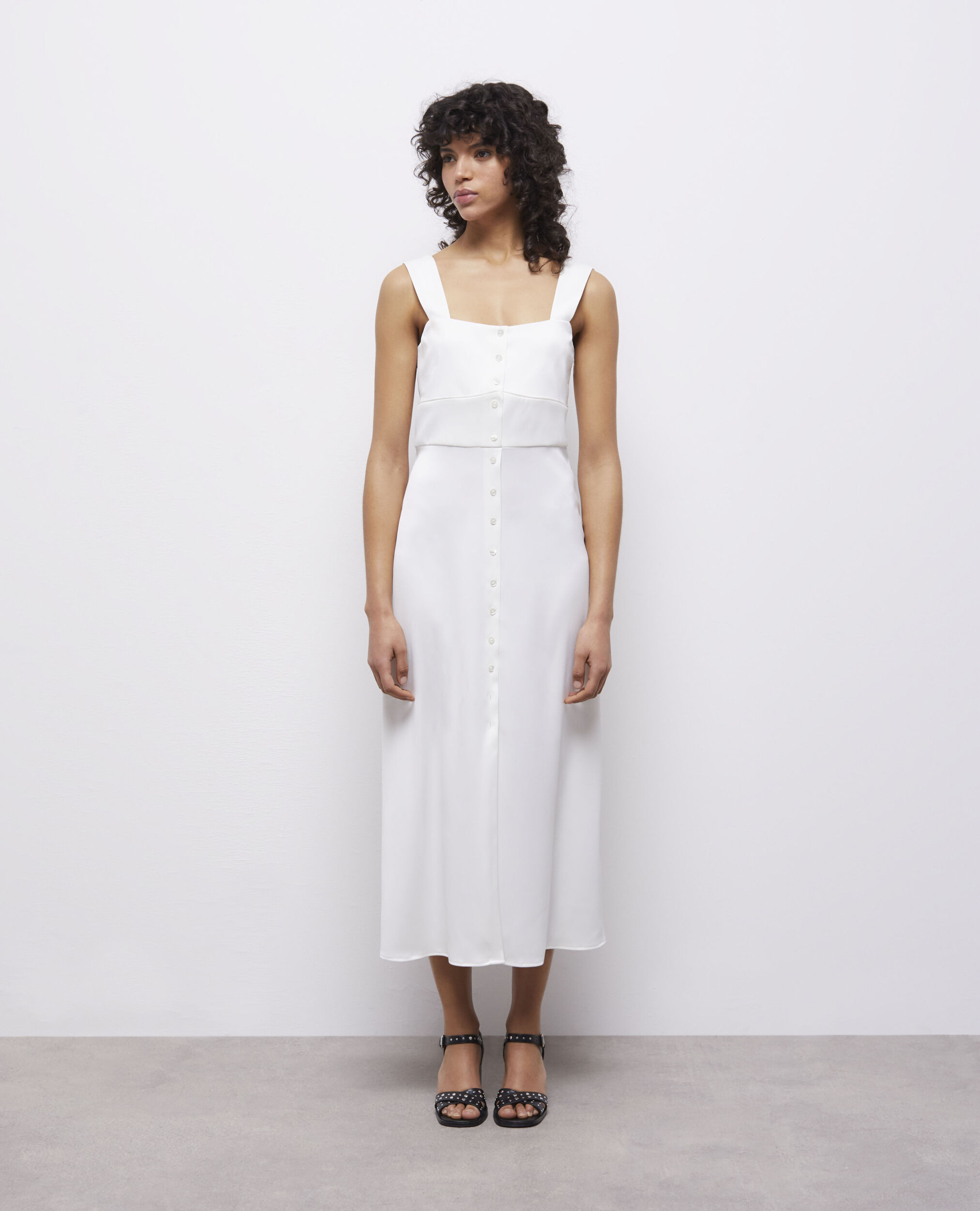 Vestido largo blanco botonadura, ECRU, hi-res image number null