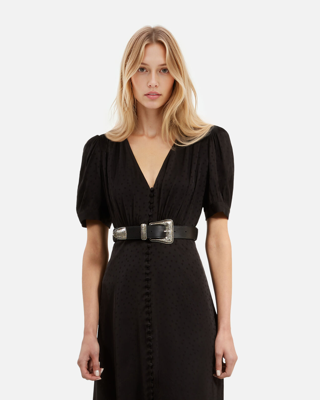 The Kooples FEMME BLACK ceinture large en cuir froncé noir
