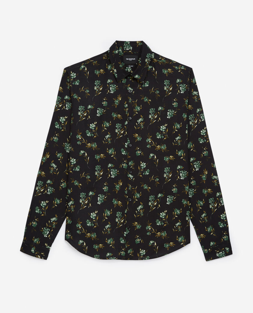The Kooples H BLACK / GREEN flowing black shirt with green floral print