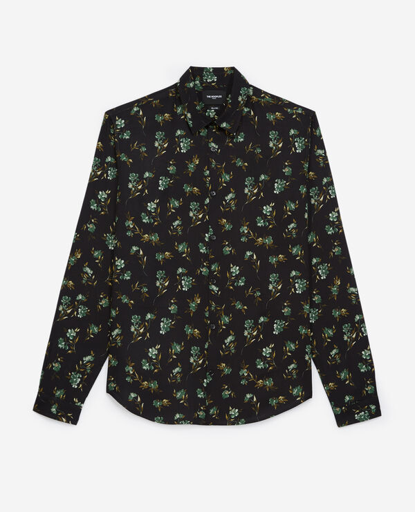 The Kooples H BLACK / GREEN flowing black shirt with green floral print