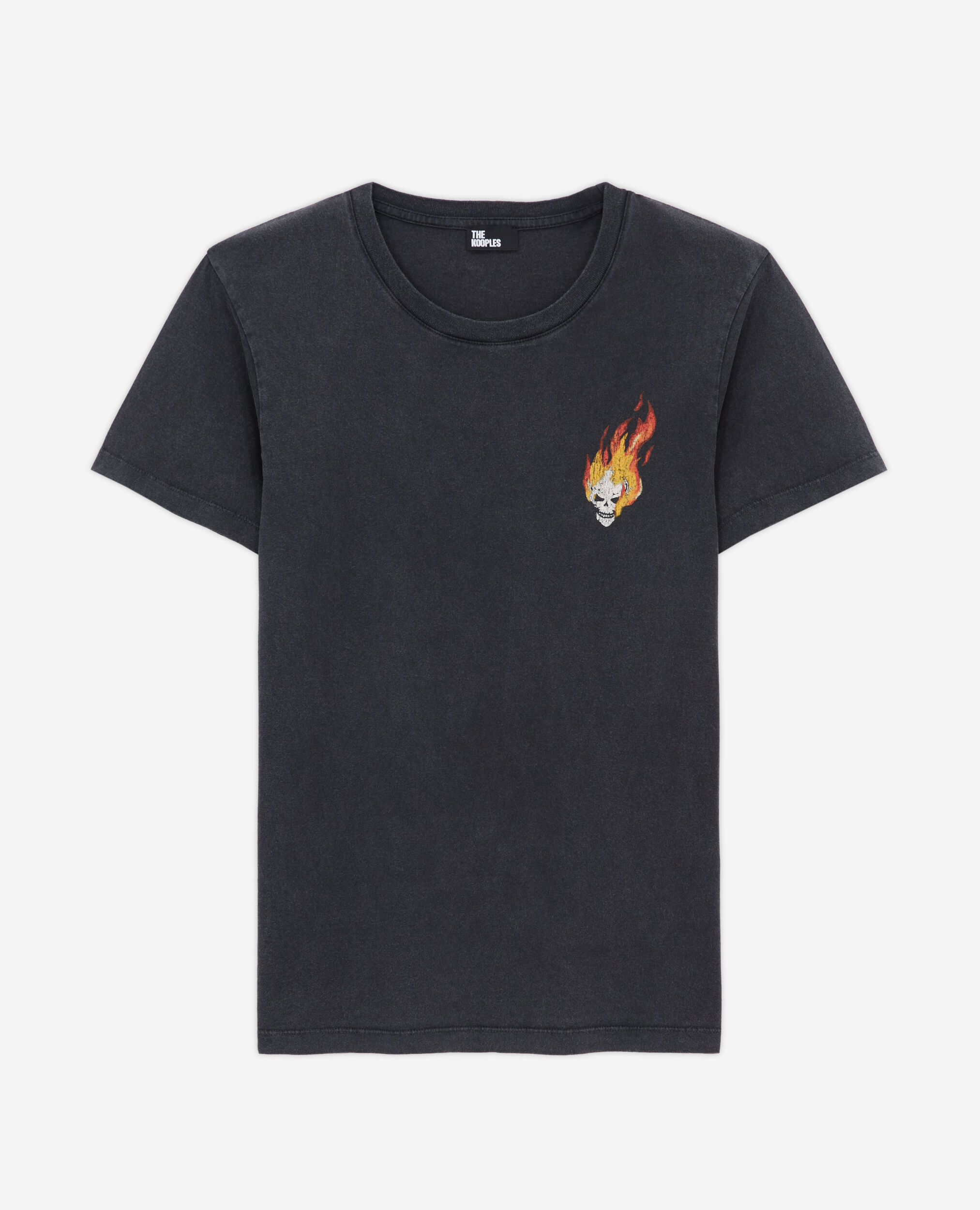T-shirt Femme noir sérigraphié Skull on fire, BLACK WASHED, hi-res image number null