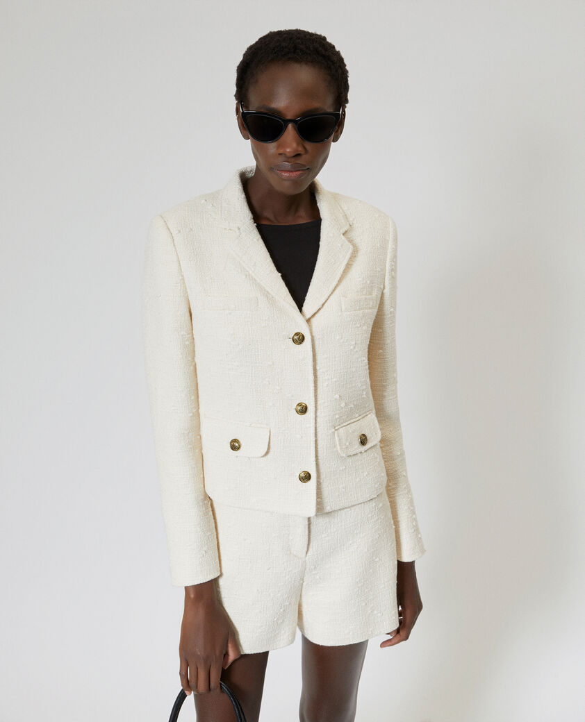 The Kooples FEMME ECRU veste tailleur en tweed &eacute;crue