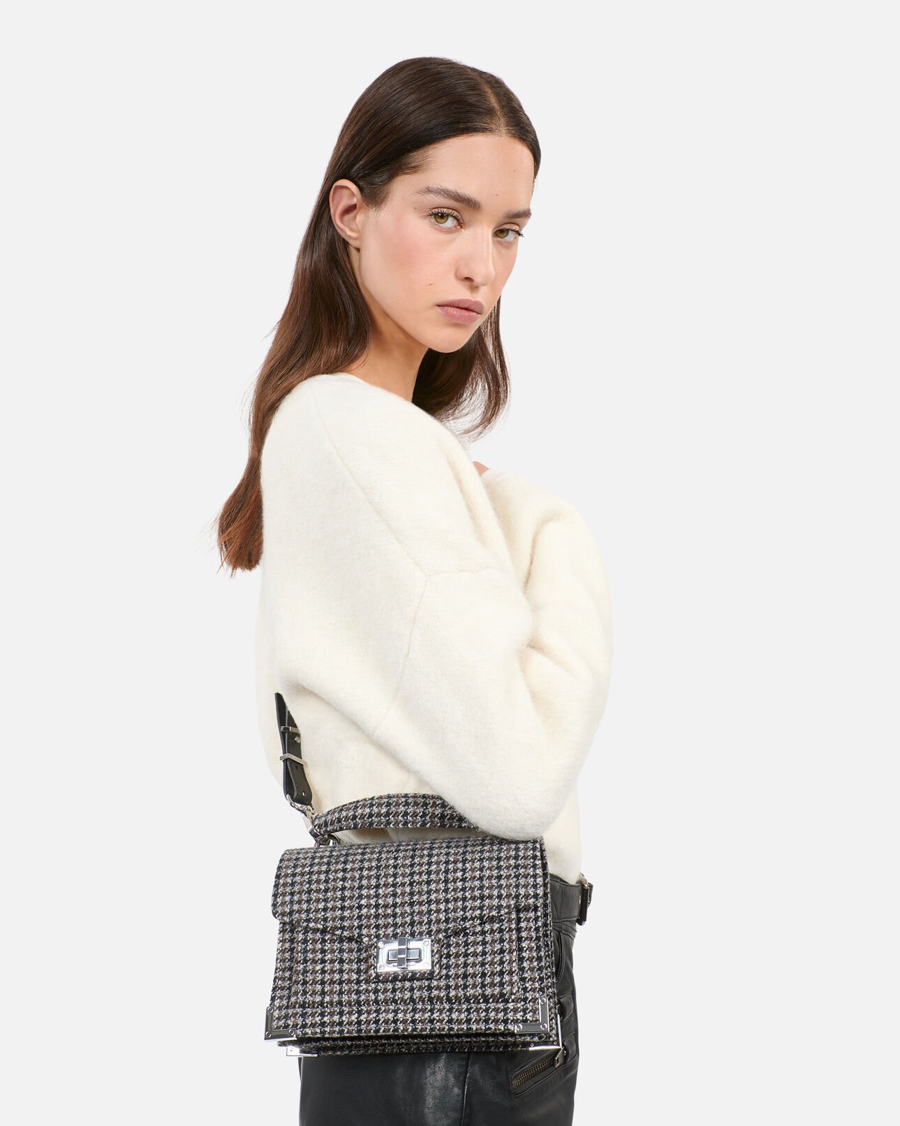 The Kooples FEMME BLACK sac emily small en laine mélangée