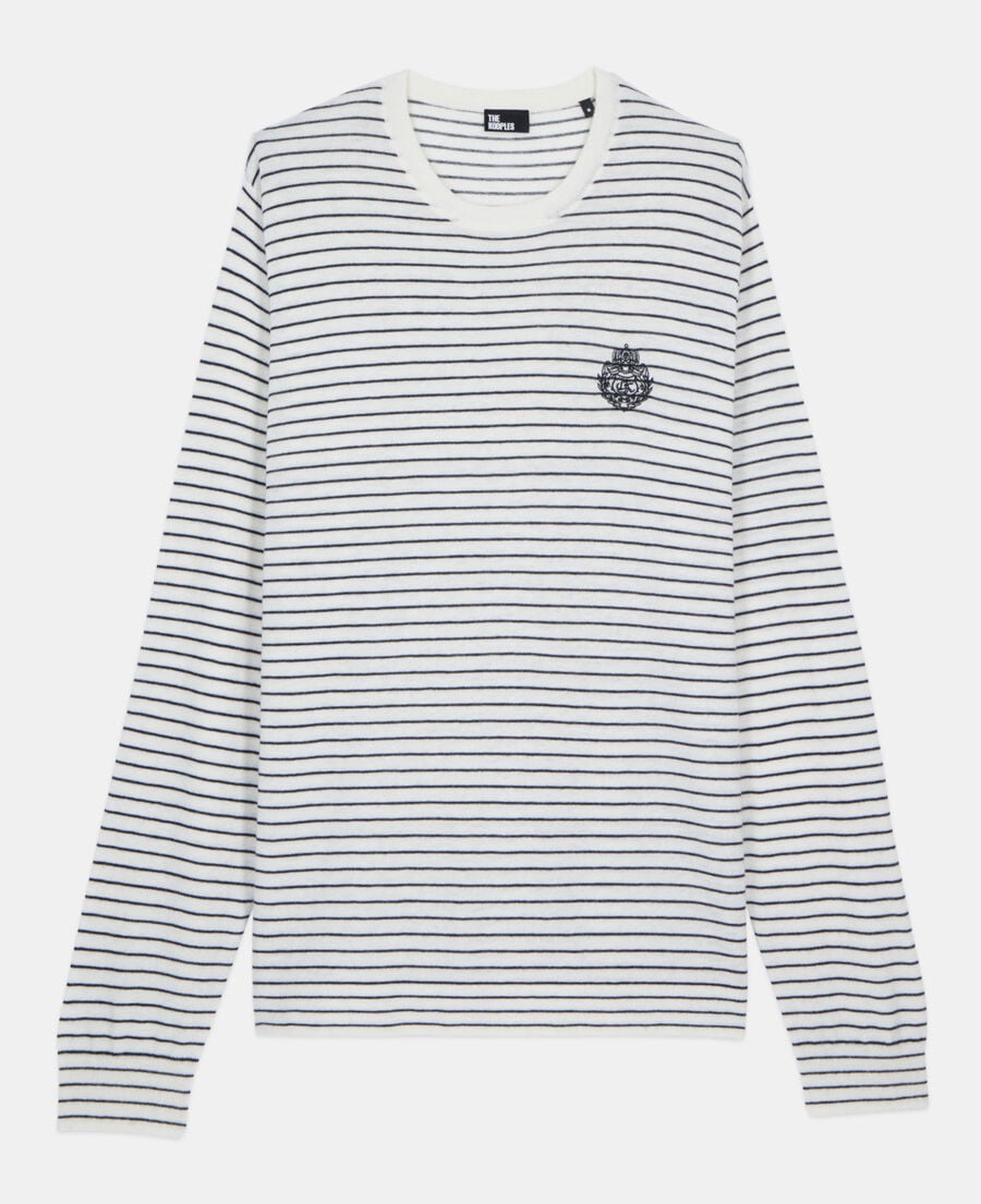 The Kooples MEN WHITE / BLUE blazon striped wool and cashmere sweater