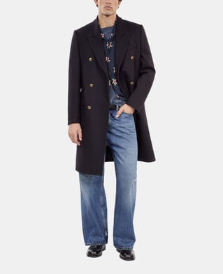 The Kooples HOMME NAVY manteau long en laine mélangée bleu marine