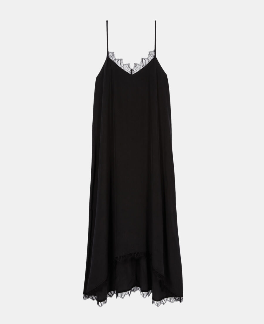 The Kooples WOMEN BLACK long black slip dress in washed silk