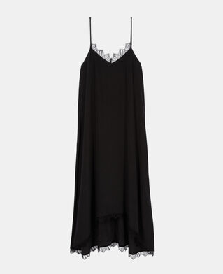 The Kooples WOMEN BLACK long black slip dress in washed silk