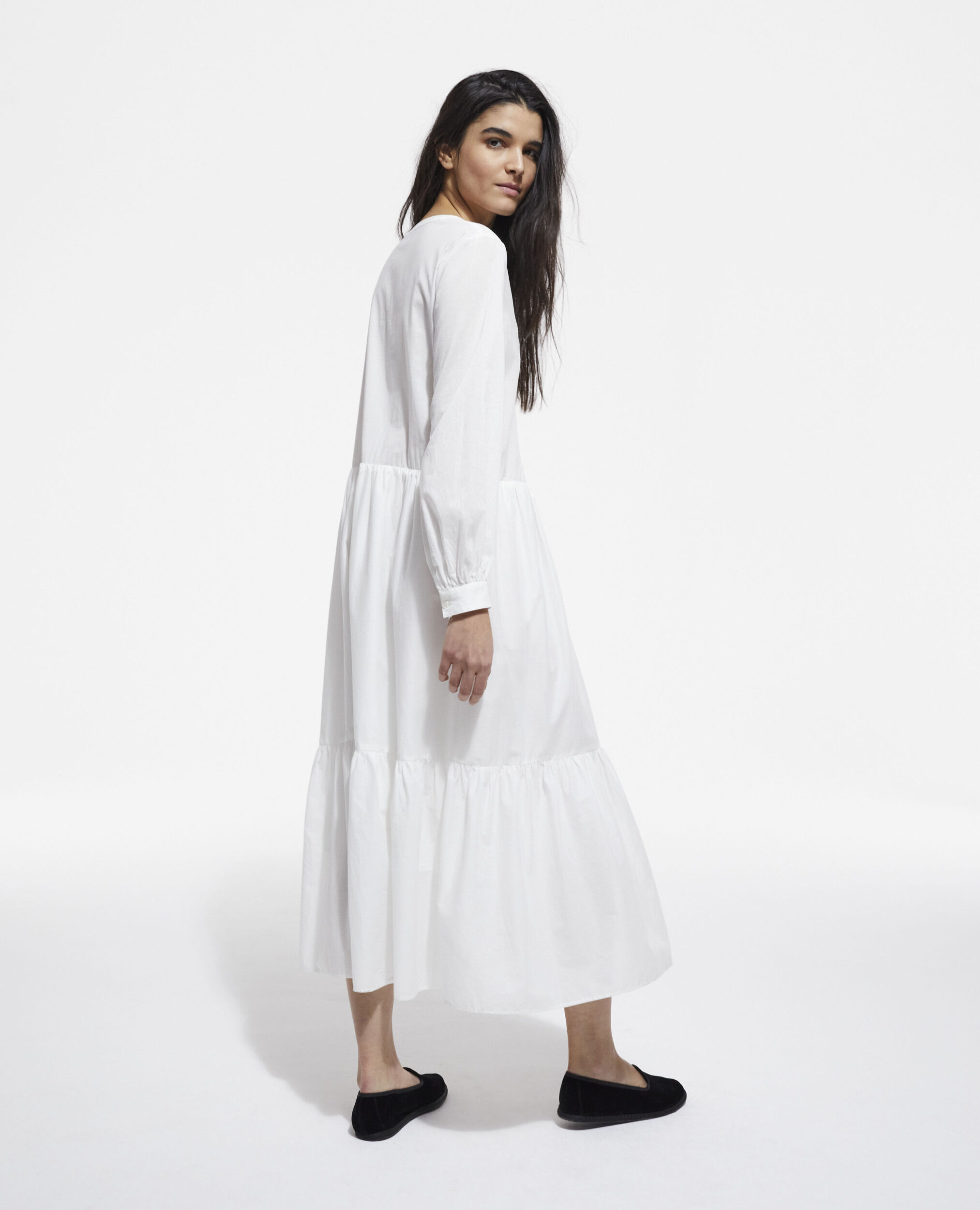 Long embroidered white dress, WHITE, hi-res image number null