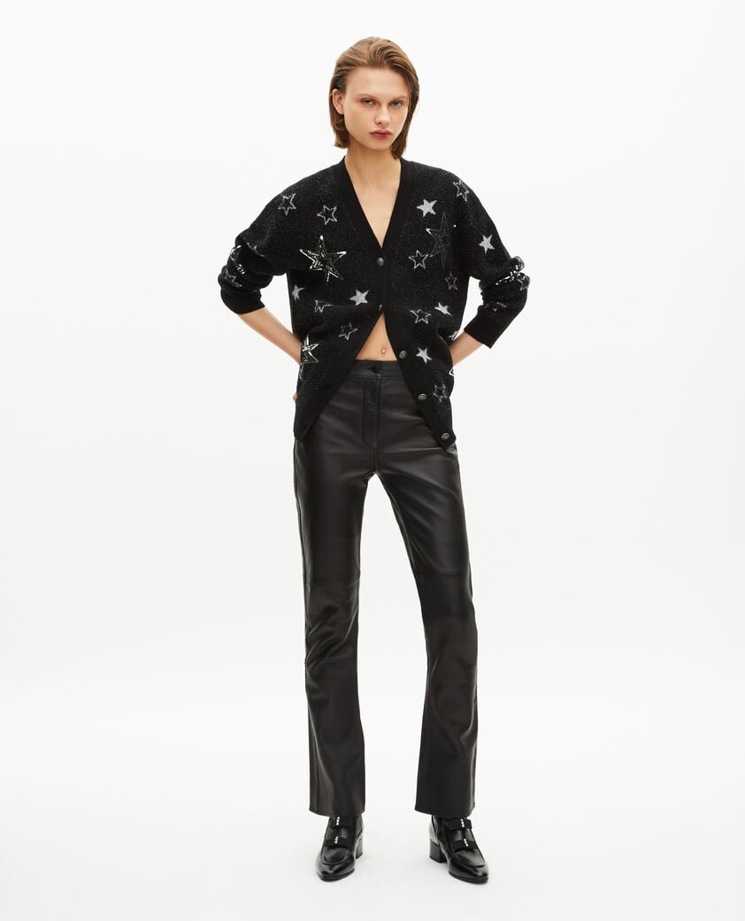 The Kooples FEMME BLACK cardigan en laine motif étoiles à sequins noir