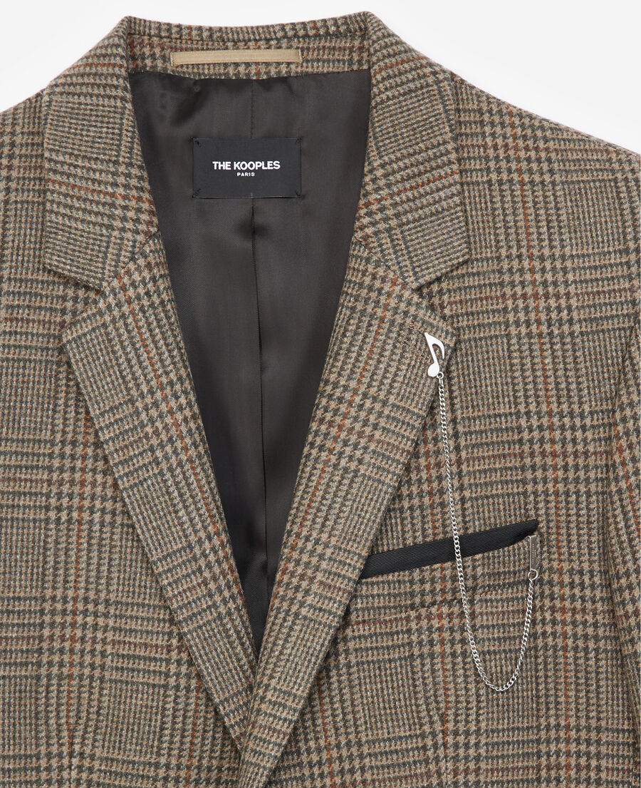 brown formal jacket in wool with check motif