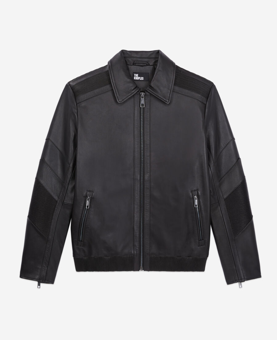 The Kooples HOMME BLACK blouson biker en cuir noir