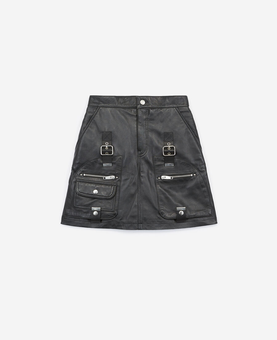 Black leather skirt with straps The Kooples