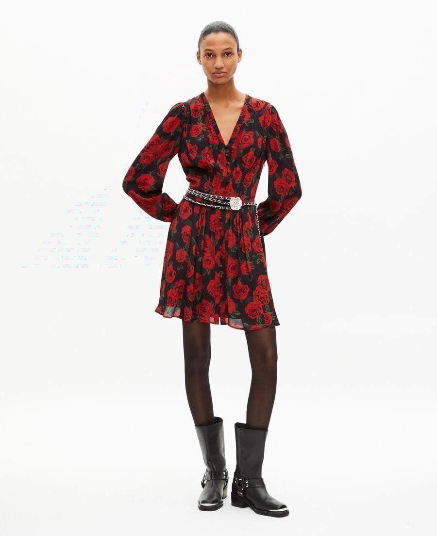 The Kooples F BLACK - RED red floral print short dress