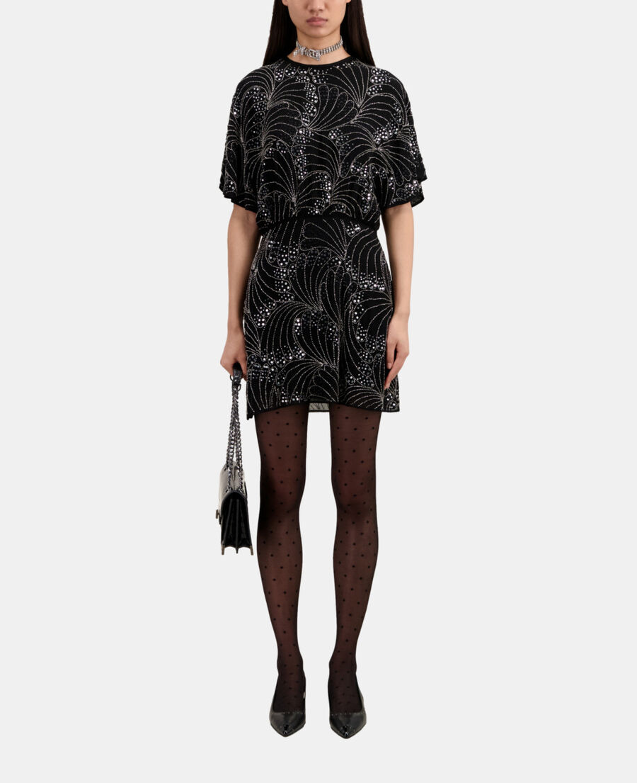 The Kooples WOMEN BLACK short black dress with sequins and beads