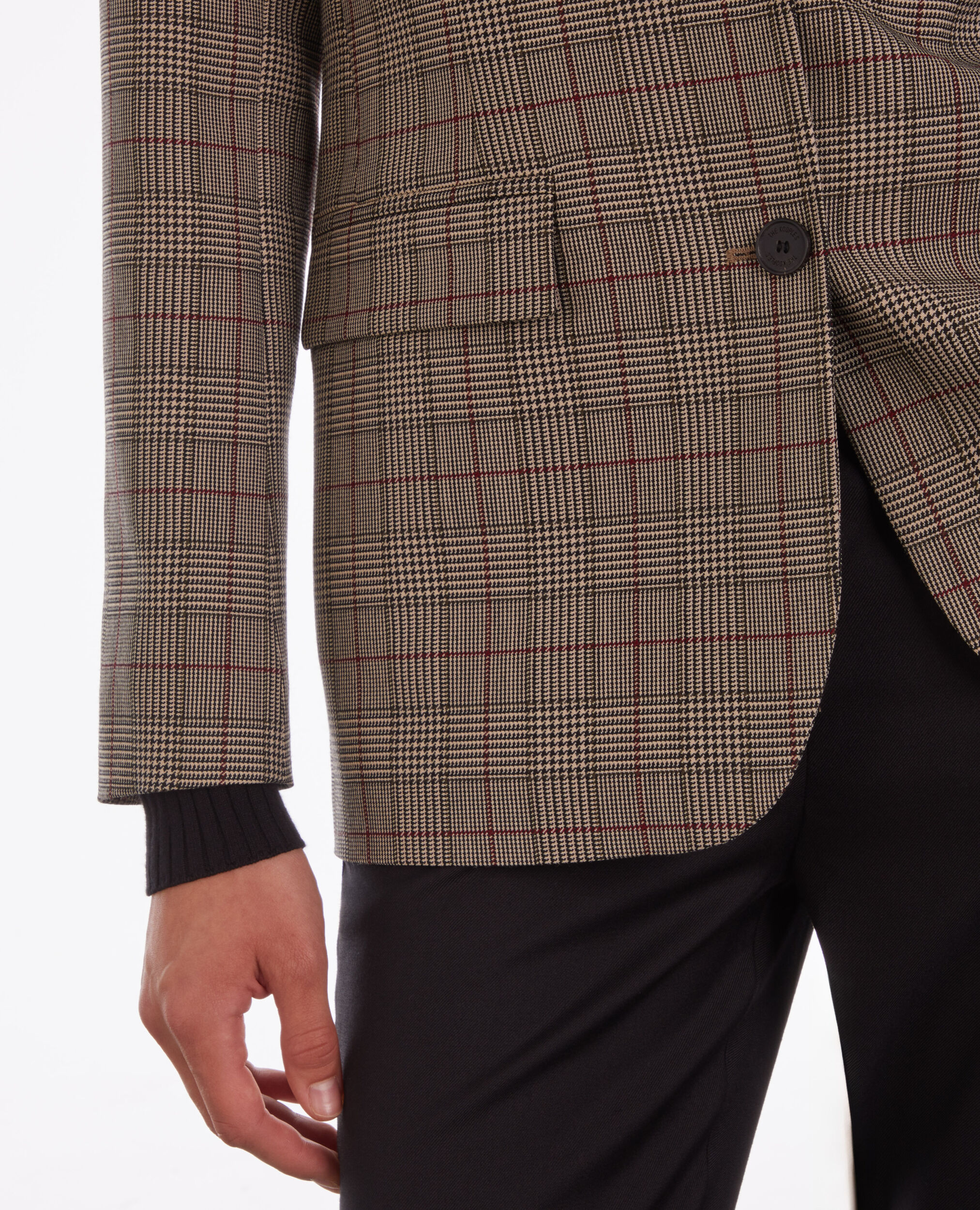 Beige and burgundy Prince of Wales blazer, ECRU / BLACK / BURGUNDY, hi-res image number null