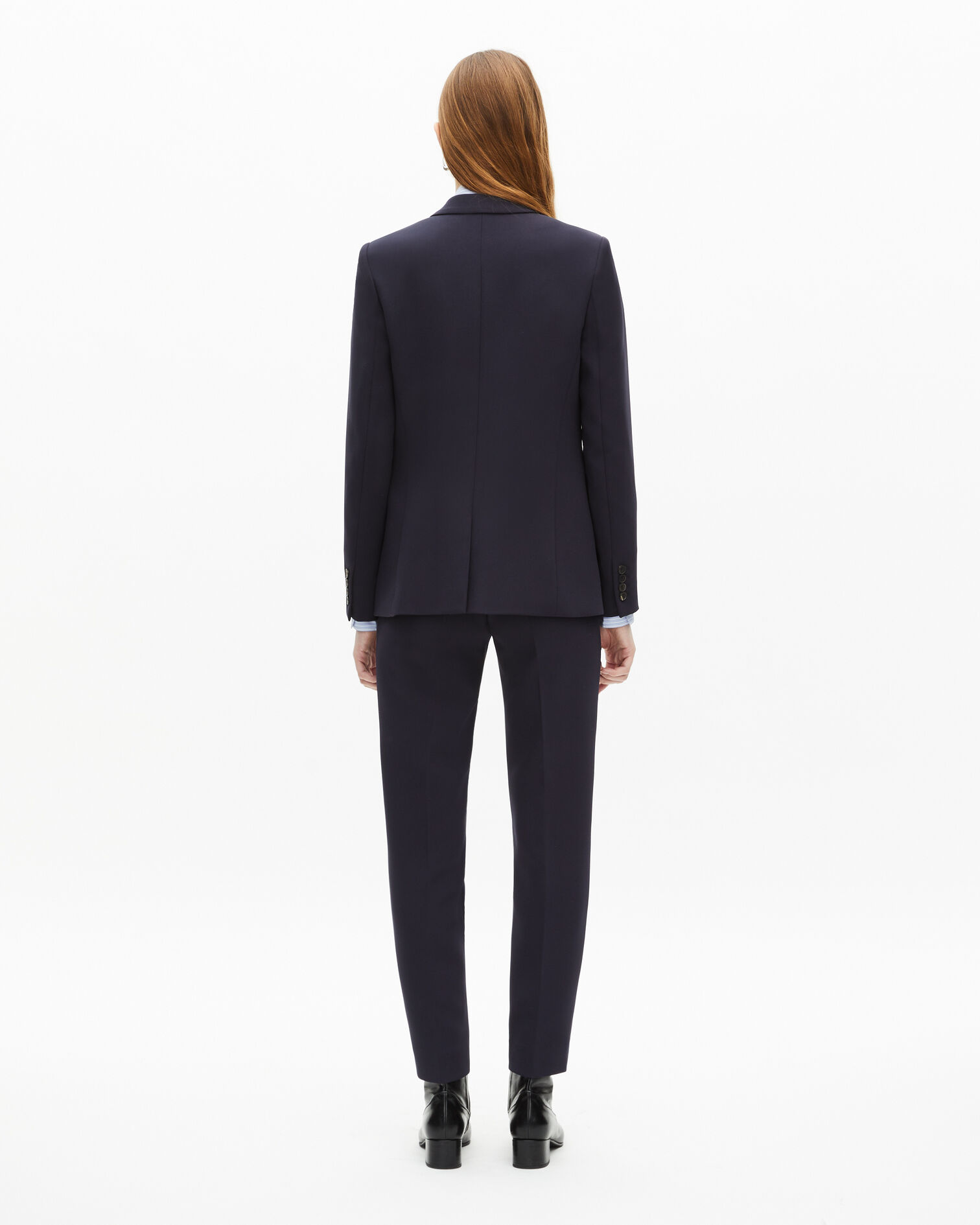 Navy blue structured crepe tailored jacket , DARK NAVY, hi-res image number null
