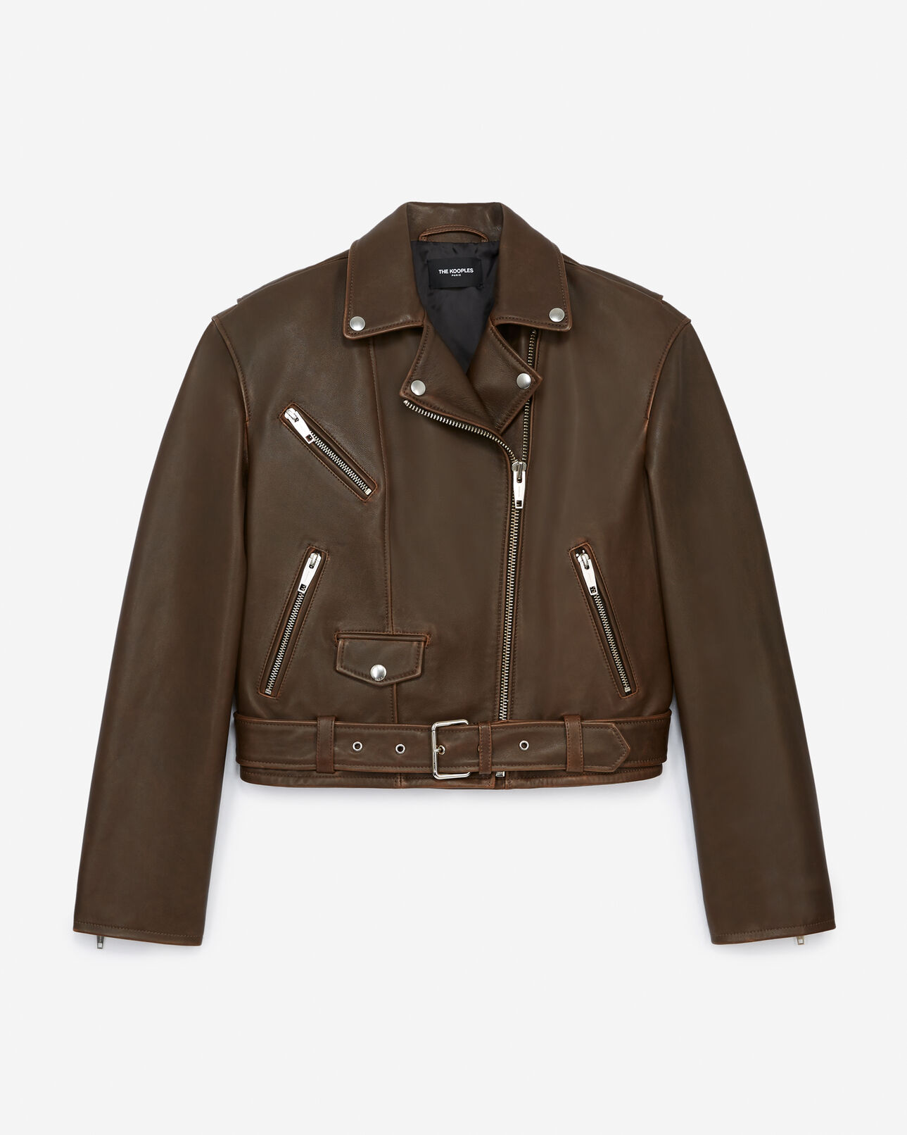 The Kooples DAMEN BLACK VINTAGE lederjacke braun antikoptik reißverschluss