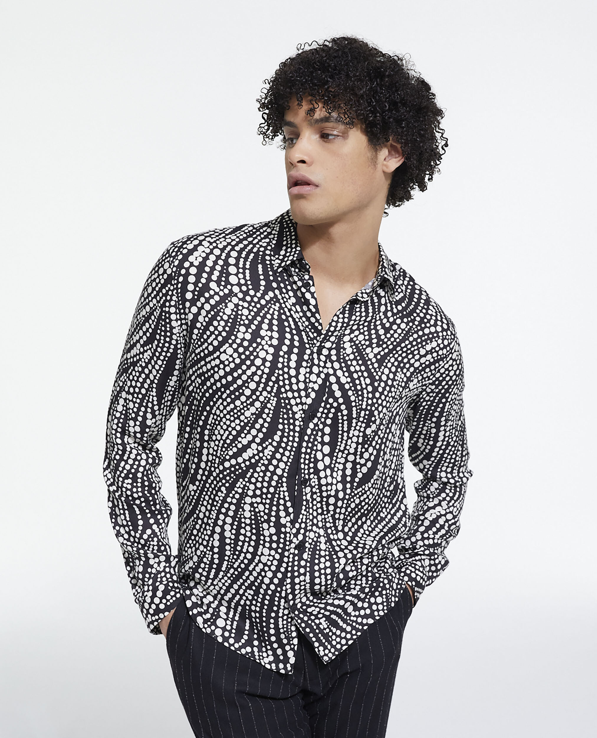 Printed shirt with classic collar, BLACK WHITE, hi-res image number null