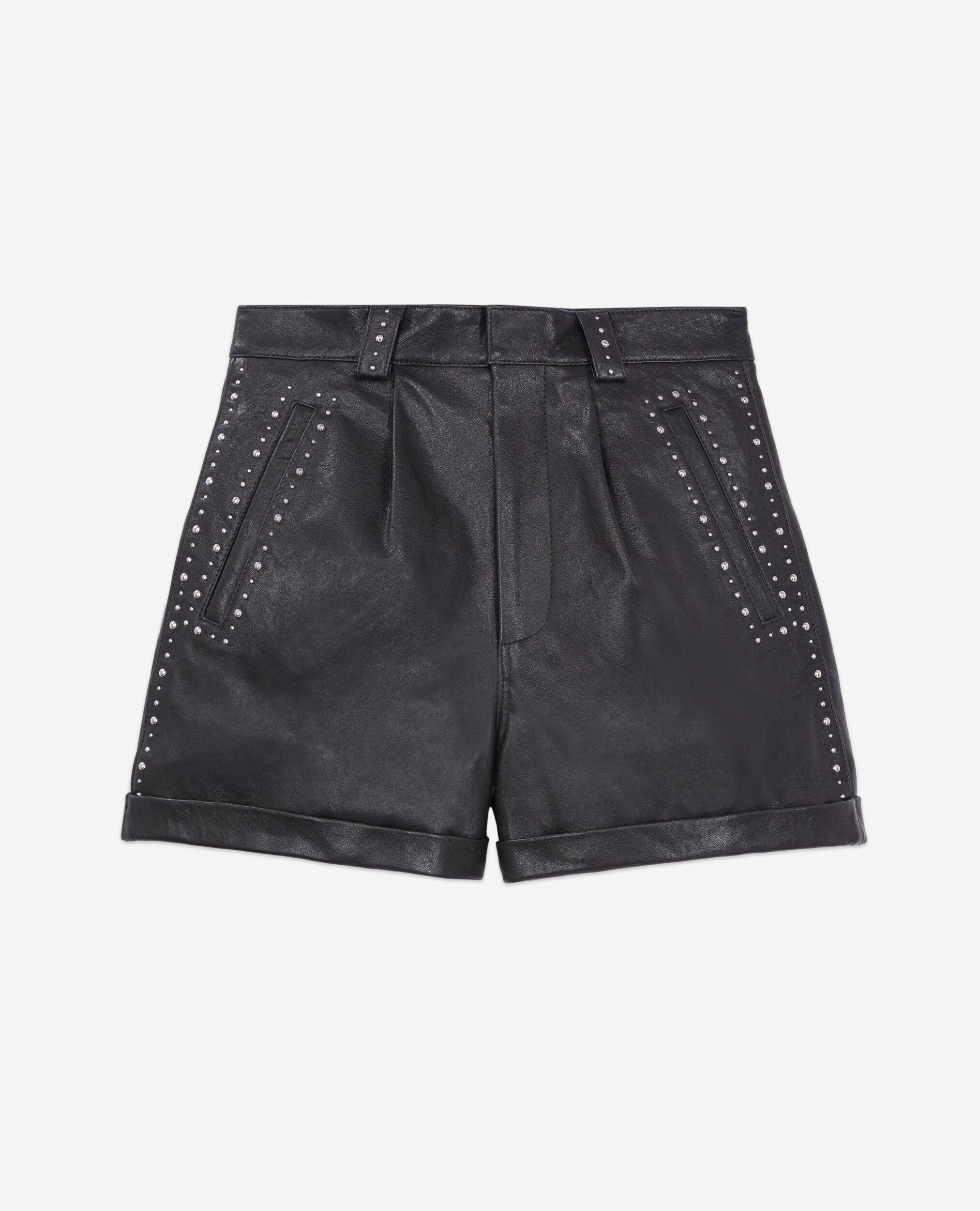 Shorts aus Leder mit Nieten, BLACK, hi-res image number null