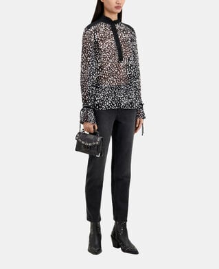 The Kooples FEMME BLACK WHITE top imprimé avec détails contrastés