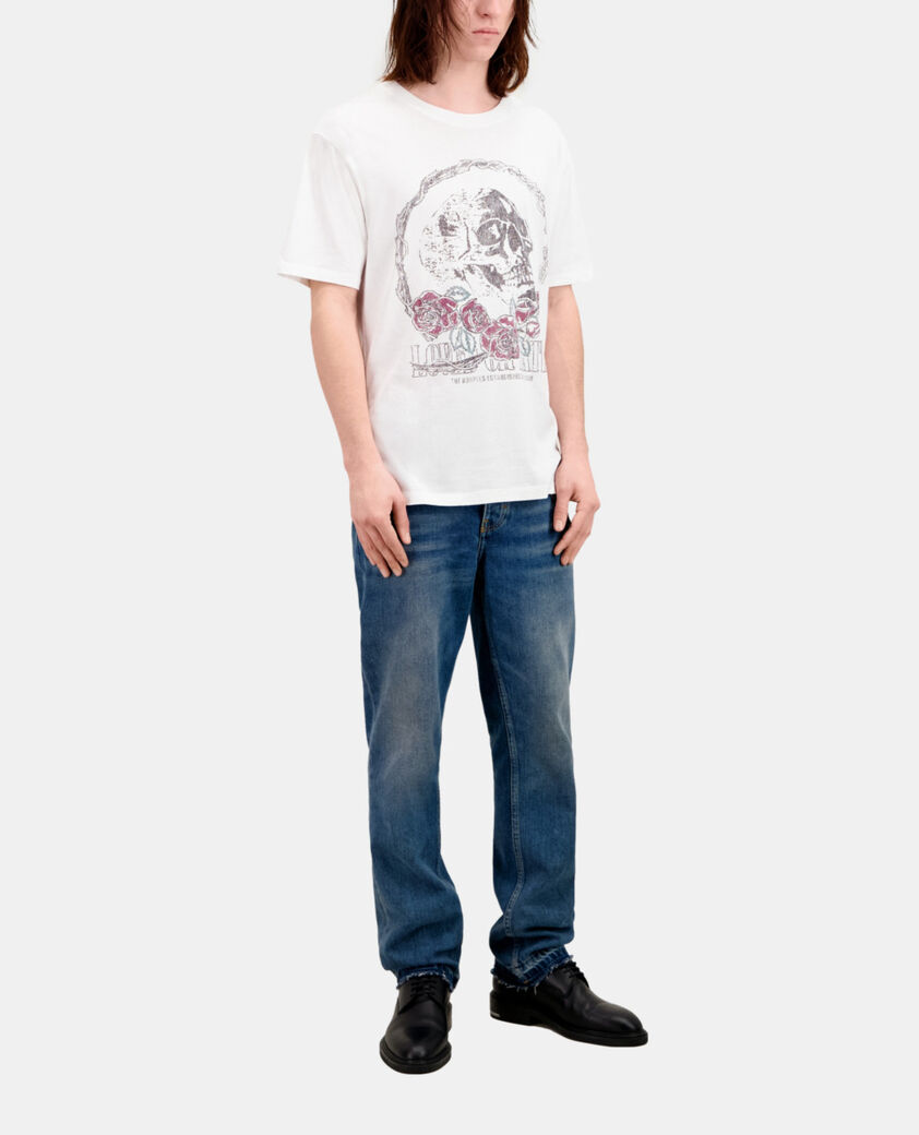 The Kooples HERREN WHITE weißes t-shirt mit vintage-skull-siebdruck