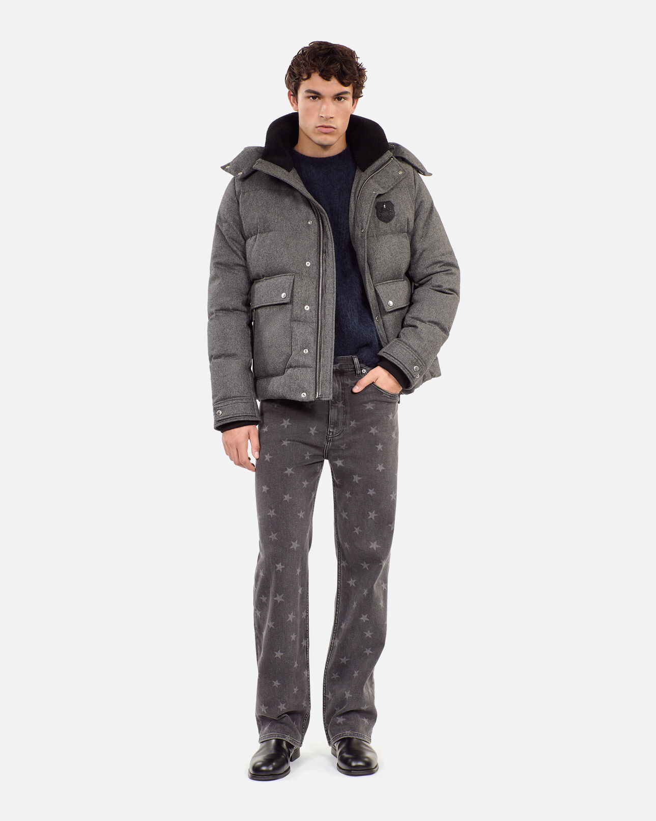 The Kooples HERREN GRIS CLAIR graue daunenjacke aus flanell