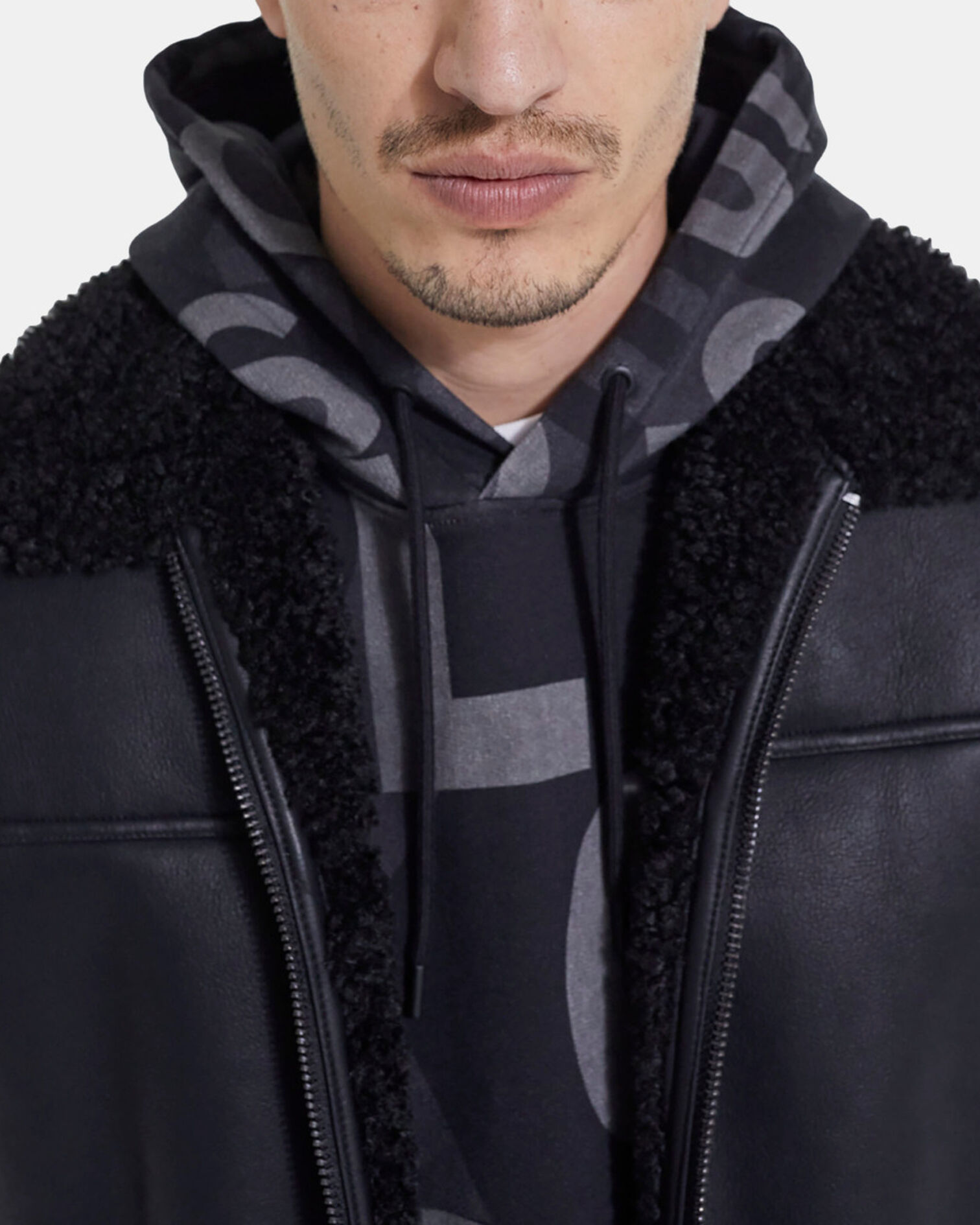 Black faux fur coat, BLACK, hi-res image number null