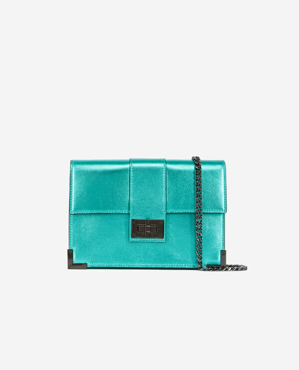 medium emily clutch bag in green leather
