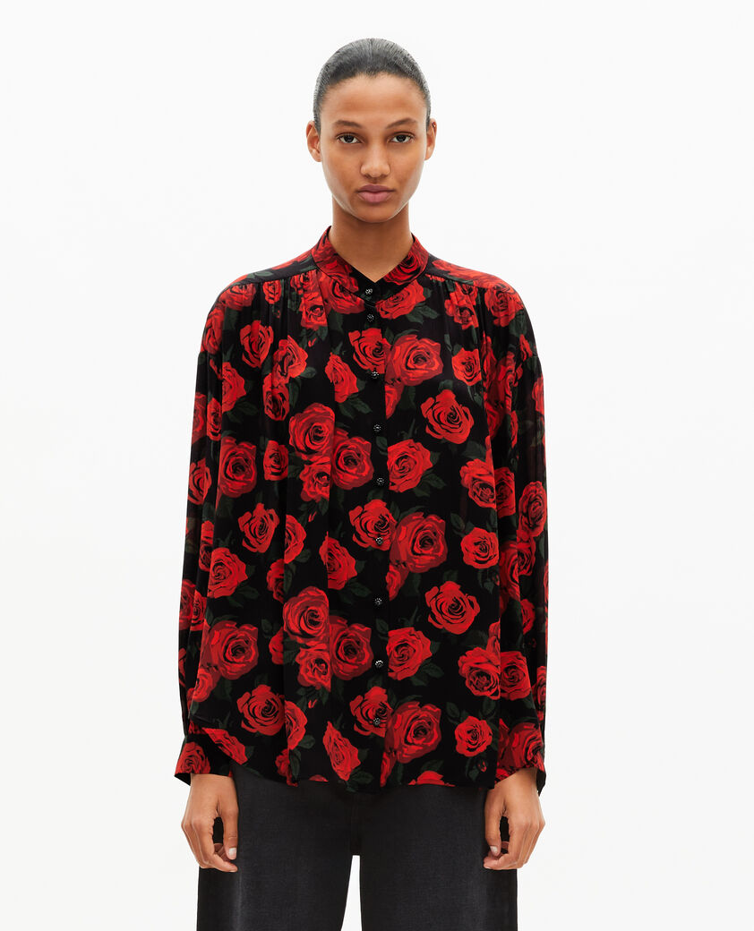 The Kooples FEMME BLACK - RED chemise ample imprimé fleuri noire