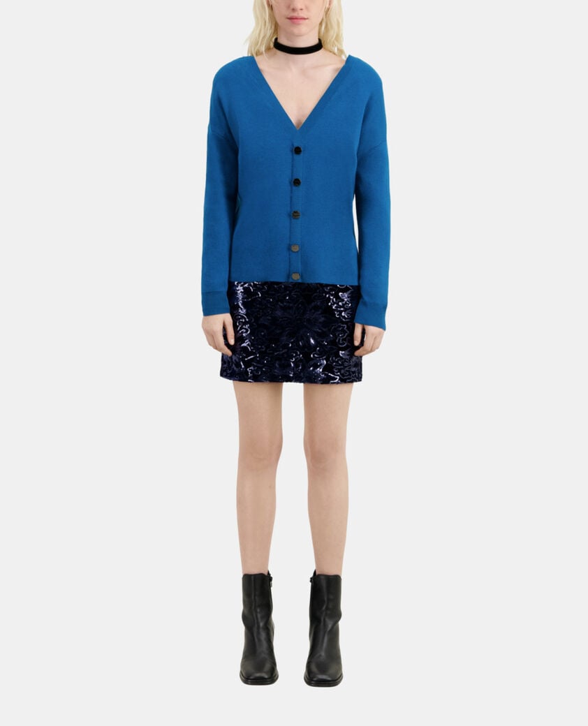 The Kooples FEMME MEDIUM BLUE pull bleu avec boutonnage dans le dos