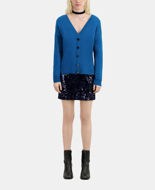 The Kooples DAMEN MEDIUM BLUE blauer pullover mit knopfleiste am rücken