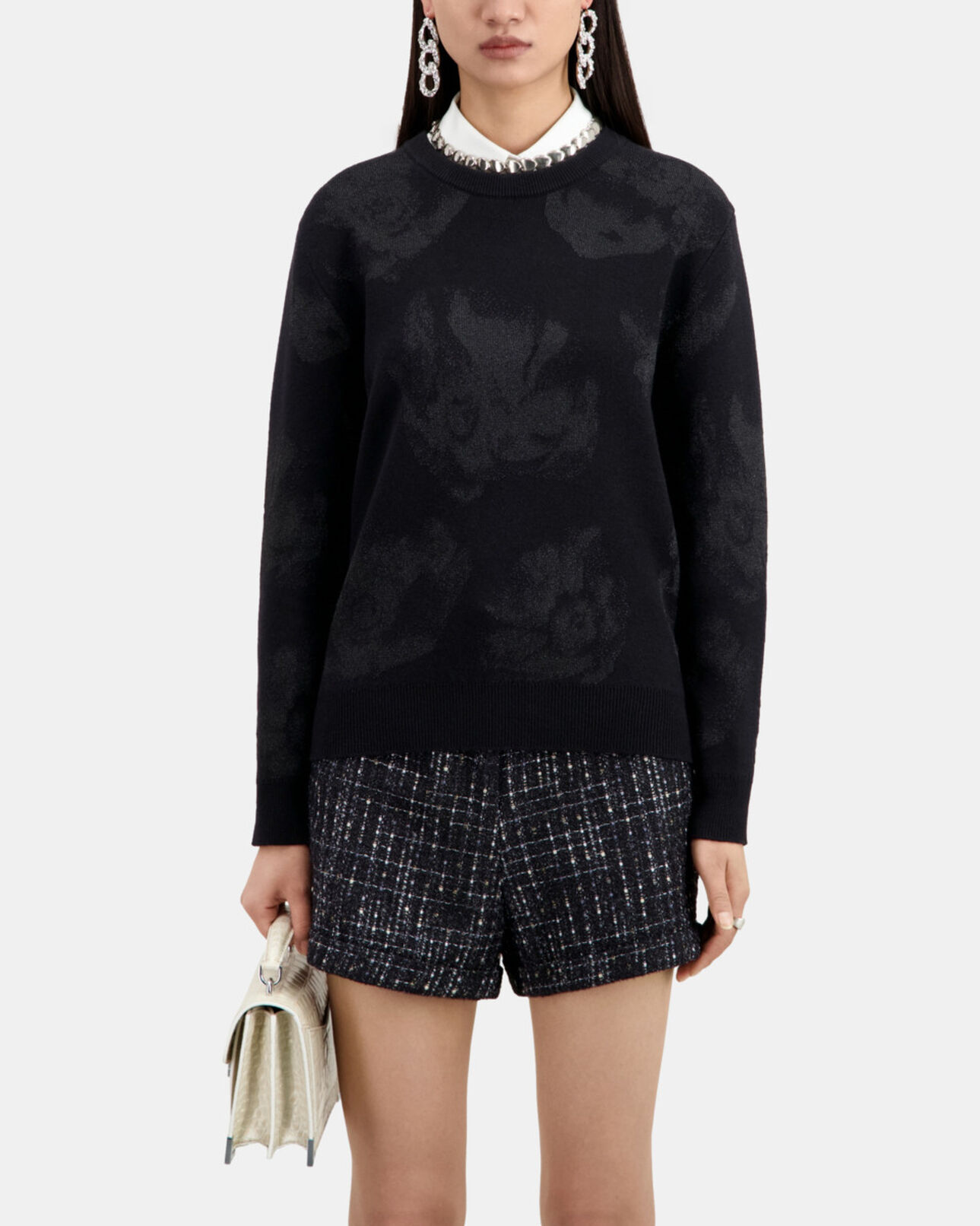 The Kooples MUJER BLACK/BLACK jersey negro mezcla lana motivos platas