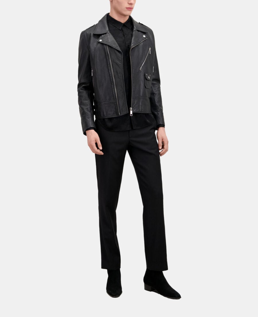 The Kooples MEN BLACK black leather biker jacket