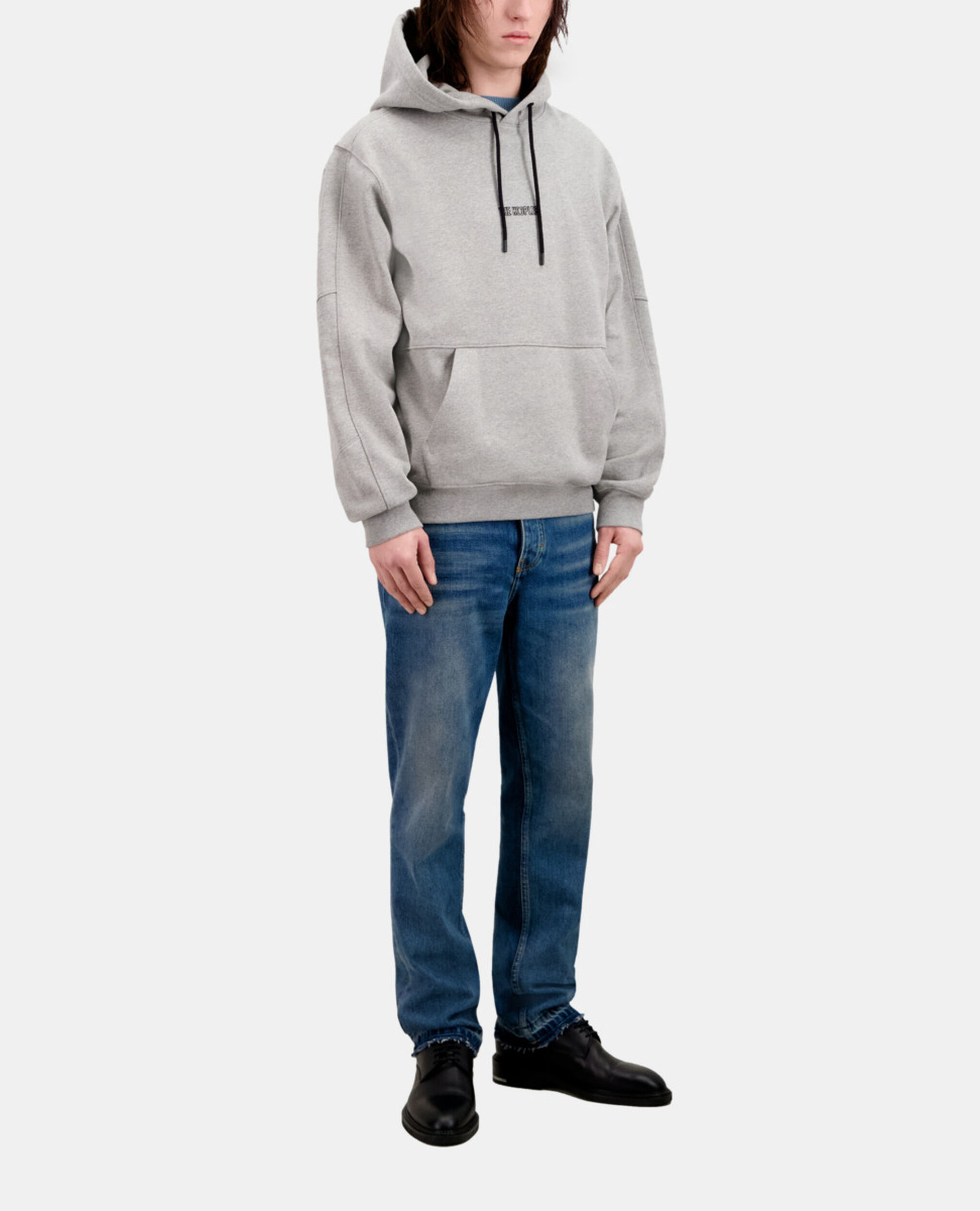 Men's Grey biker hoodie, GREY MELANGE, hi-res image number null