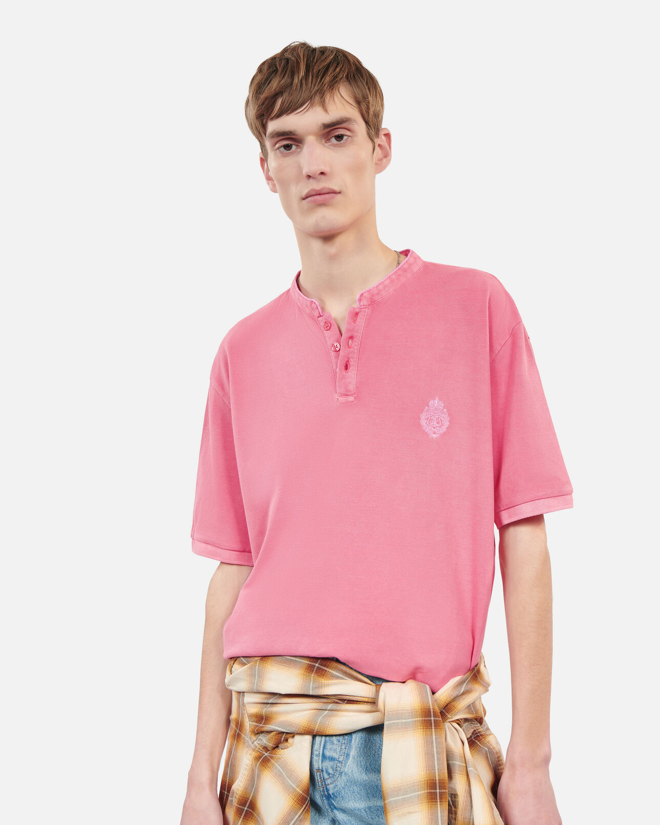 The Kooples MEN SWEET PINK pink piqué cotton polo t-shirt