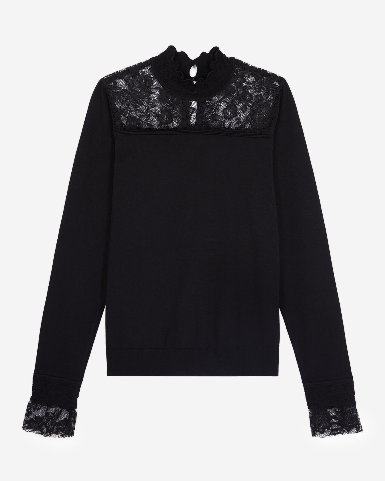 The Kooples FEMME BLACK pull noir avec détails en dentelle
