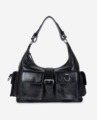 The Kooples FEMME BLACK sac amelia xl en cuir craquel&eacute; noir
