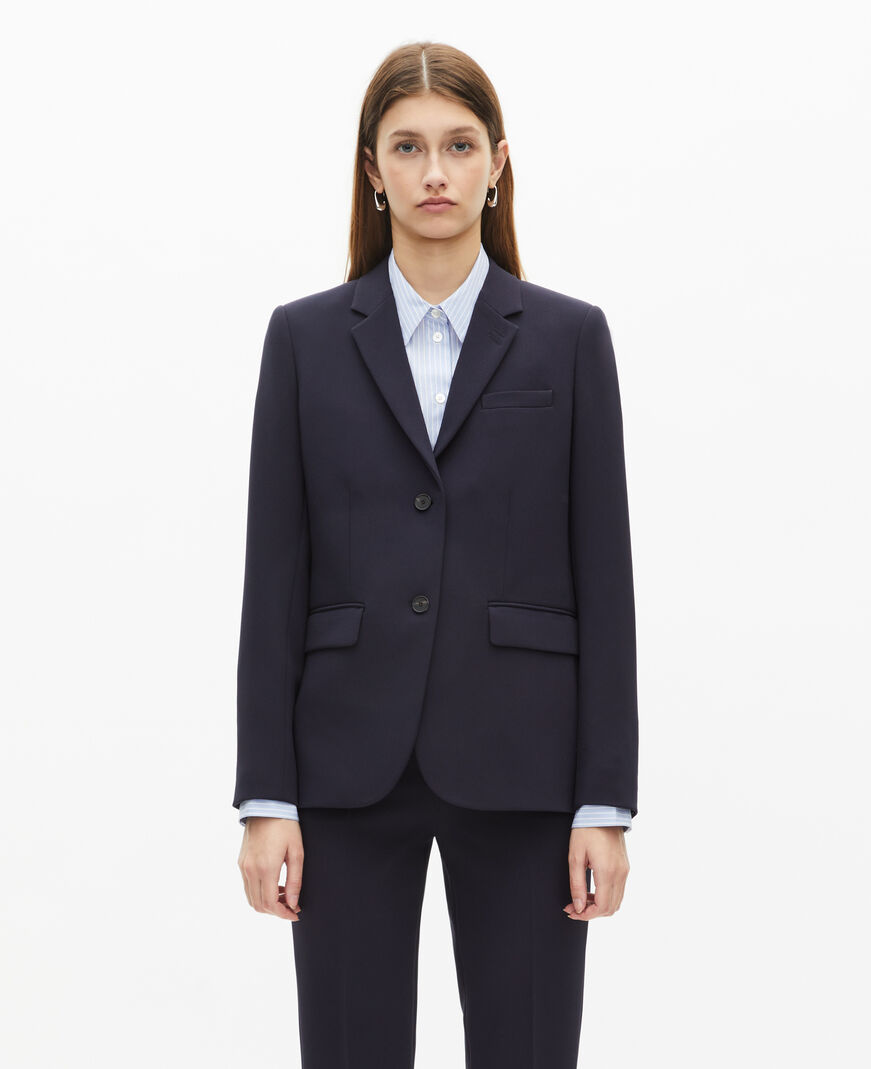 The Kooples FEMME DARK NAVY veste tailleur en crêpe coupe structurée bleu marine 