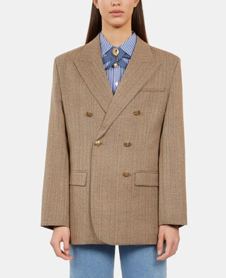 The Kooples FEMME BROWN CHEVRON blazer chevron en laine marron