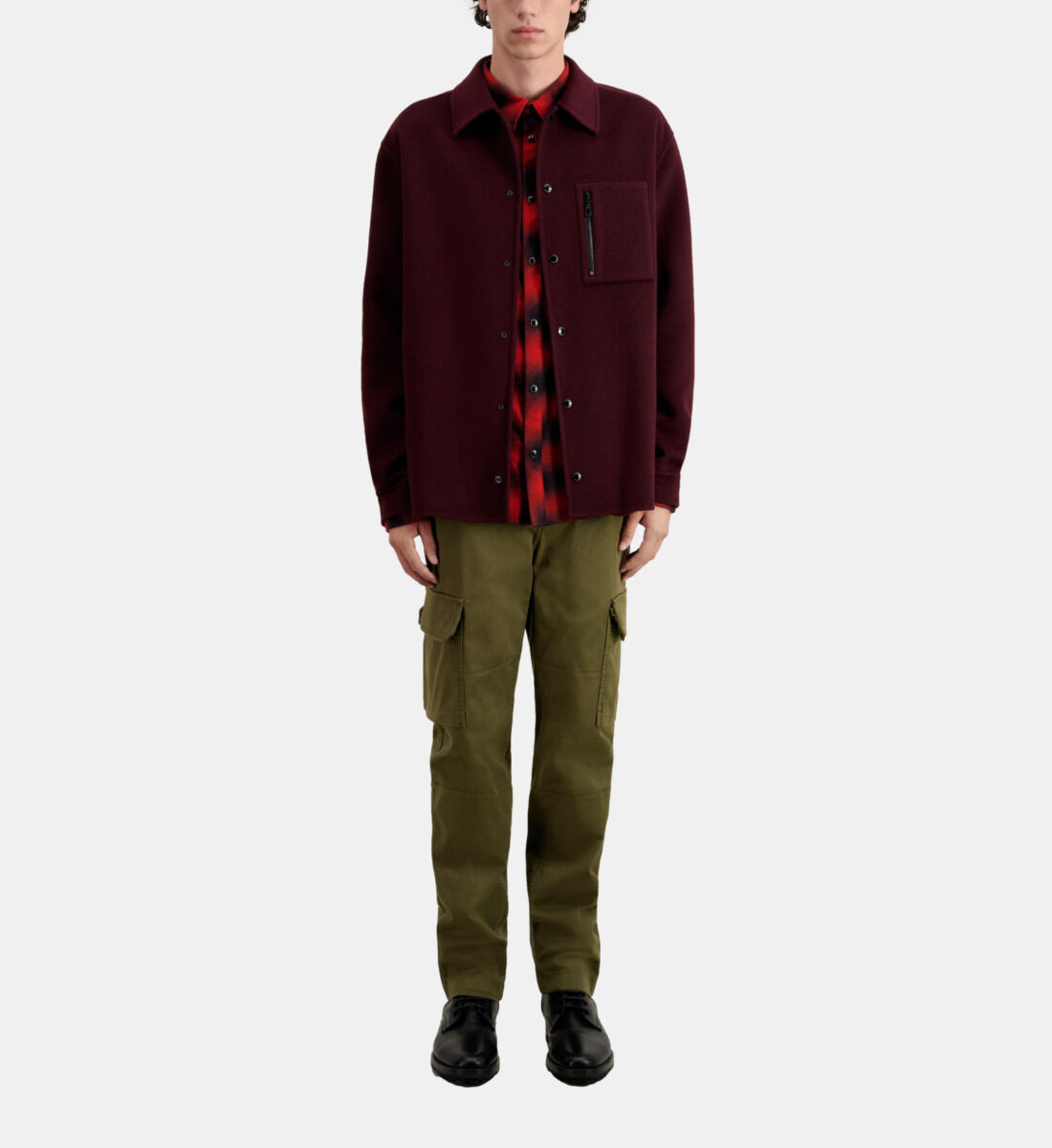 Burgundy wool blend overshirt jacket