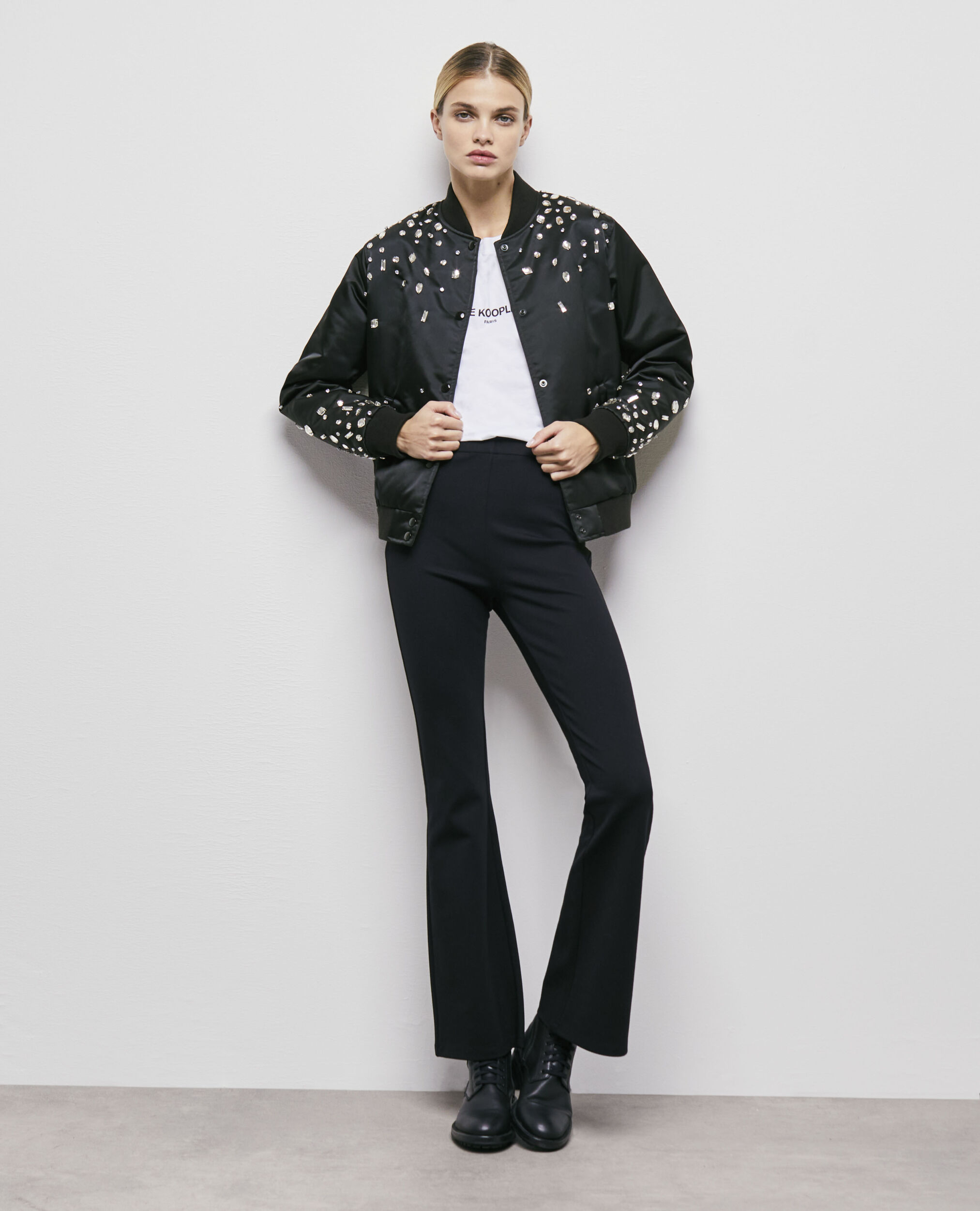 Black bomber jacket with rhinestones The Kooples US