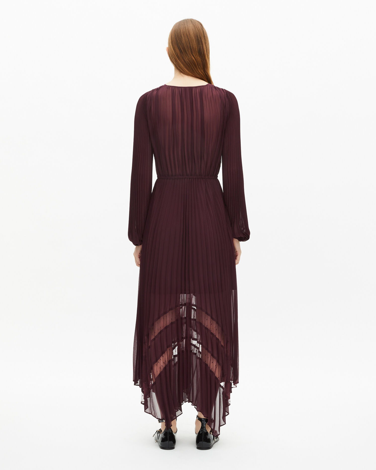 Long burgundy pleated dress, BURGUNDY, hi-res image number null