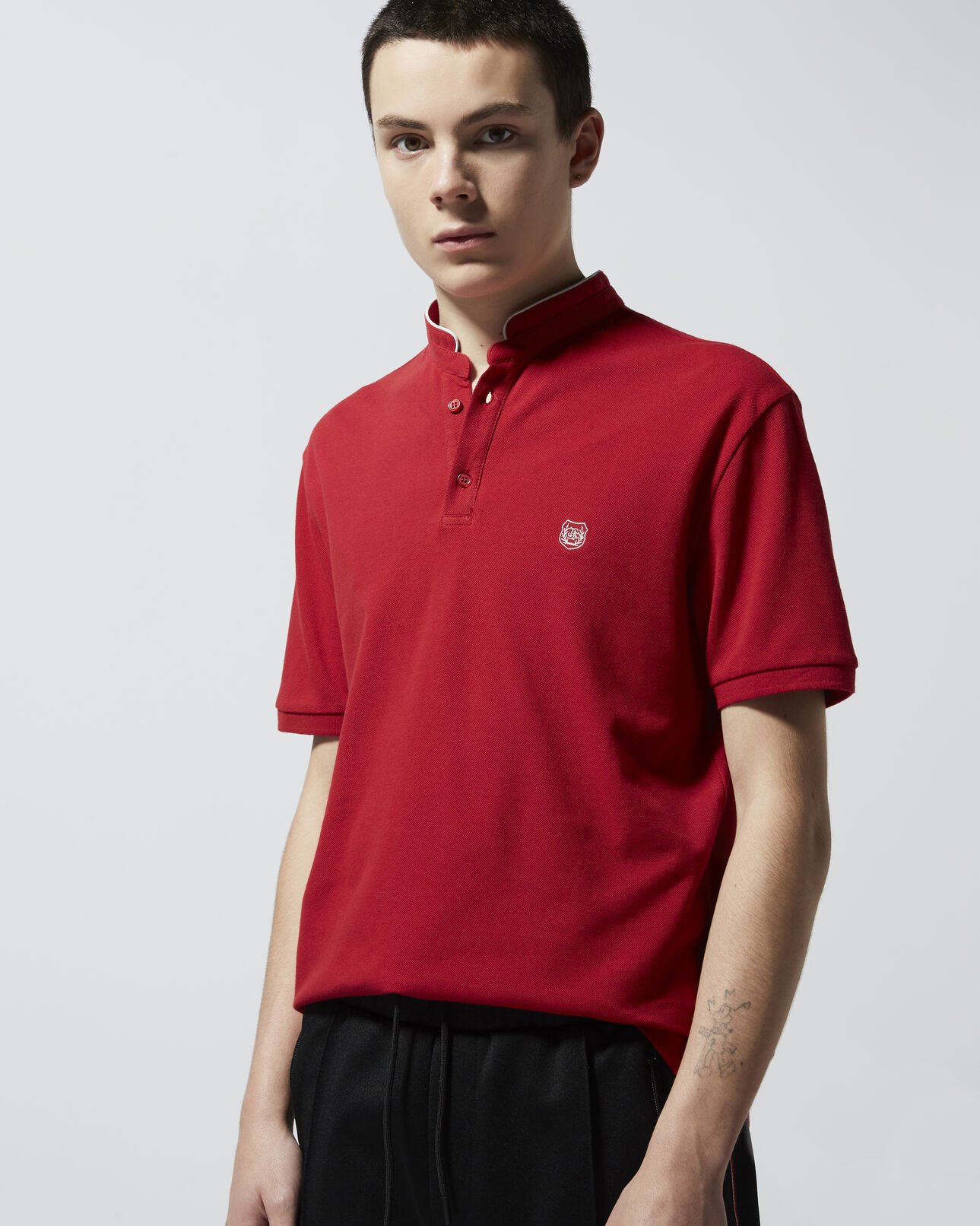 The Kooples HOMME CHILIPEPPER / GLACIERGREY polo rouge chili col officier slim
